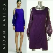 $295 AIDAN MATTOX Purple Lace Open Shoulder Party Cocktail Dress - 8 M3020