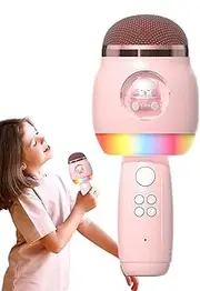 Kids Microphone - Karaoke Machine Kids | Wireless Cartoon Microphone Karaokes with LED Lights | Portable Small Karaoke Singing Supplies, Mic Speaker for Girl Boy Children Adults