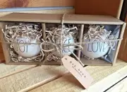 Rae Dunn~"JOY" "PEACE" "LOVE"~Ceramic Ornaments~3 Pc Set~New Unopened