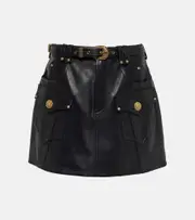 [Balmain] Balmain Belted A-line leather miniskirt UK 6 black