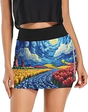 [RPLIFE] Vibrant Tulip Field Moonlight Ladies Skirt, Ladies Skirt Shorts, Quick Dry Womens Skort