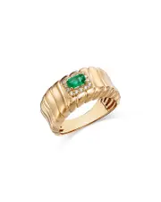 Bloomingdale's Fine Collection Emerald & Diamond Ridged Statement Ring in 14K Yellow Gold