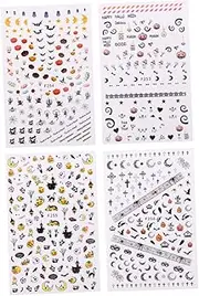 minkissy 1set Halloween Nail Decals Funny Nail Art Stickers for Creative Designs for Parties Events Bloody Elegant Patterns Easy Application 4sheets