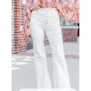 Pink Lily Button Fly Bright White Super Flare Stretchy Pants Size 17