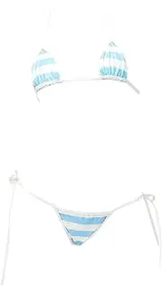 [SNOMYRS] Micro Mini Bikinis Japanese Kawaii Anime Cosplay Lingerie Set PU Leather Stripe Goth Tiny Bra Panty Bottom Swimsuit