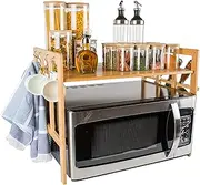 BAMBOO LAND - Bamboo Microwave Oven Rack With Hooks and Built-In Knife Holder, Shelf, Stand Countertop, Over Microwave Shelf