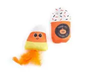 Latte & Candy Corn 2-Piece Cat Halloween Toy Set ￼