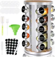 Spice Rack Organizer with Jars for Cabinet (20Pcs) Revolving/Rotating Seasoning