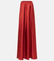 [Max Mara] Max Mara Edda pleated strapless silk gown UK 18 red