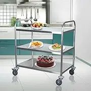 Kitchen Service Cart Stainless Steel Food Utility Catering Cart with 2 Locking Wheels 3 Tier Kitchen Restaurant Hotel Cafe