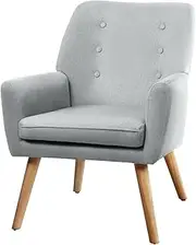 OIKITURE Armchair Arm Recliner Lounge Dining Chairs with Removable Seat Cushion - Linen Fabric High Back Support with Comfortable Angle, Comfy Armchair Reading Chair for Living Room Bedroom, Gray