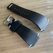 24mm BLACK Bell & Ross Leather Strap BR01 BR03 WHITE CORD Medium 130mm X 70mm