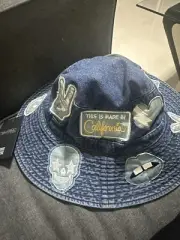 Lauren Moshi Bucket Hat Denim Allover Patches
