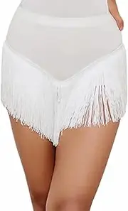 [Qsuccua] Women Latin Dance Skirt Double-Layer Encryption Irregular Tassel Skirt National Standard Dance Training Clothes