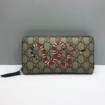 二手全新精品GUCCI 古馳 珊瑚蛇印花 帆布 灰色 GG LOGO PU ㄇ字 拉鏈 12卡 長夾 451273