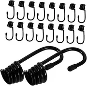 Levemolo 20pcs Heavy Duty Black Elastic Bungee Rope Hooks with Protective Coating Plastic Coated Cargo Straps for Luggage Trailers Boats Motorcycle Camping Outdoor Use