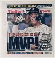 NOVEMBER 18, 2022 NEW YORK POST YANKEES AARON JUDGE WINS MVP FOR THE FIRST TIME