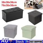 Folding Ottoman Storage Cube Footstool Stool Blanket Toy Box PU Leather Linen AU