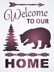 Joanie Welcome Stencil Bear Pine Tree Home Southwest Arrow Rustic Cabin DIY Sign