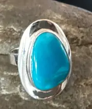 Navajo Sterling Silver Blue Kingman Turquoise Ring Size 7 Native American 16590