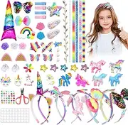 Dazzroi Girls Unicorn Headband Making Kit, DIY Hairbands Accessories with Pearl Stickers and Hairpins, Creative Art and Craft Kit Fashion Hair Accessories Making Set for Kids Girls Birthday Christmas