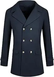 [Lars Amadeus] Double Breasted Pea Coat for Men's Notched Collar Classic Winter Overcoat