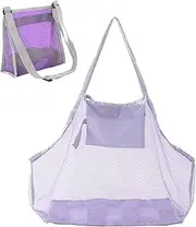 Leberna 2PCS Mesh Beach Sand Toy Bags, Shell Collecting Bags Foldable Extra Large Beach Tote Bag For Family Beach Vacation Essentials (2Pack Purple)