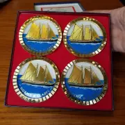 Norma And Gladys Schooner Boat Diamond Cut Coasters Gold Color 1968 Newfoundland