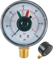 Waterproof Tester, 0-60 Psi Pool Pump Gauge, Pool Filter Pressure Gauge Swimming Filter Pressure Gauge Radial with Red and Green Double Pointer Vacuum Precision 1.6 Level