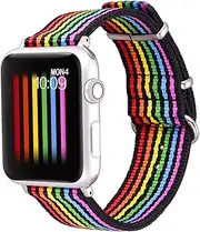 Bandmax Rainbow Watch Band Compatible for Apple Watch,LGBT Woven Nylon Wristband Replacement Sport Strap Compatible for iWatch Series 4/3/2/1 38MM/40MM All Models(Black Bottom with Steel Buckle)