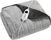 Dreamaker Faux Mink Electric Heated Throw Blanket 160x130cm Energy Efficient Heat Rug Reversible Plush Snuggle Overheat Protection Adjustable 9 Heat Settings Detachable Controller - Silver & White Tip