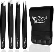 Eyebrow Tweezers Set - 4 Piece Stainless Steel Professional Tweezers for Eyebrows Facial Hair & Ingrown Hair Removal Splinter & Tick Remover False Eyelashes Tools for Men and Women by sharpend