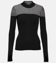 [Wolford] Wolford Contoured Ribs mesh-trimmed virgin wool top AU 14 black