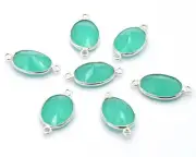 10 Pcs 20X10mm Chalcedony Connector Pendent 2 Loop Bezel Silver Plated