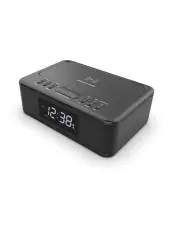 [Lenoxx] 2in1 10W Wireless Fast Charging Wireless Streaming/FM Radio Alarm Clock with USB/AUX in Black
