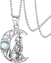 [Silvora] Celtic Jewellery Triple Moon Godness Necklace 925 Sterling Silver Pentagram/Wolf Pendant with Solid Chain-Gift Box Send