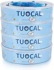 Tuocal Nappy Bin Refill Cassettes, 4 Pack Refill Cassettes with Nappy Bin Refills Bags Compatible with Angelcare Nappy Bin Refills & Litter Locker II Nappy Disposal System, 7 Layer Bags Odor-Locking