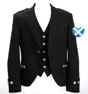 Argyle Kilt Jacket Tailored black men's tartan jacket with waistcoat