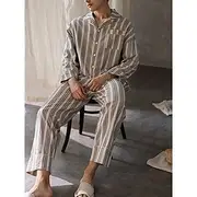 Men's Loungewear Sleepwear Pajama Set Pajama Top and Pant 2 Pieces Stripe Stylish Casual Comfort Home Daily Bed Polyester Comfort Soft Lapel Long Sleeve Shirt