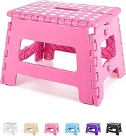 Dyforce Folding Step Stool 9", Durable Kids Step Stool, Heavy Duty Step Stools for Adults, Compact Foot Stools, Light-Weight Toddler Step Stool for Kitchen, Bathroom, Holds Up to 300 lbs (Pink)