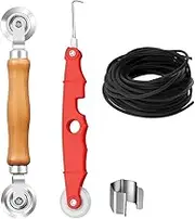 Fly Screen Repair Set Tool Double Wheel Sealing Roller with Wooden Handle Rubber Piping Tape Removal Hook Clip 4 Pack