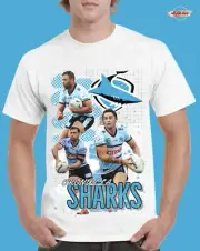 MENS NRL “CRONULLA SHARKS” CUSTOM DESIGN GRAPHIC PRINT TEE - WHITE SIZES S-3XL