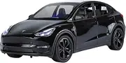 Scale Finished Model Car 1/24 Fit for Tesla Model Y Scale Car Model Collection Diecast Alloy Vehicles with Sound and Light Miniature Replica Car(Black)
