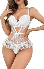 CRIPOM Sexy Lingerie for Women Naughty Teddy Lingerie Sets, Open Cup Lace Bodysuit Crotchless Lingerie Outfits