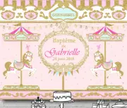 CAROUSEL HORSE MERRY GO ROUND PINK GOLD BIRTHDAY PARTY BANNER BACKDROP