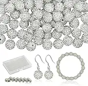200 Pcs Rhinestone Beads and Spacer Beads for Jewelry Making, 10mm Polymer Clay Glitter Beads, Crystal Disco Ball Beads for Crafts, Diamond Beads for Bracelets Necklaces (White)