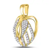 10kt Yellow Gold Round Diamond Heart Open Strand Pendant 1/5 Cttw