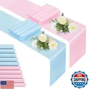 Jspupifip 12 Pcs Pink Blue Table Runner, 108 Inch Satin Table Runner for Baby
