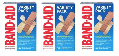 BL Band-Aid Variety Pack 30 Count Assorted Sizes X 3 Packs