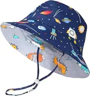 [Aolso] Baby Sun Hat, Baby Toddler Kids Sun-Hat, 50+ UPF Adjustable Toddler Sun Hat for Boys Girls 2-3 Years, Wide Brim Beach Cap Dinosaur Fisher Hat with Chin Strap